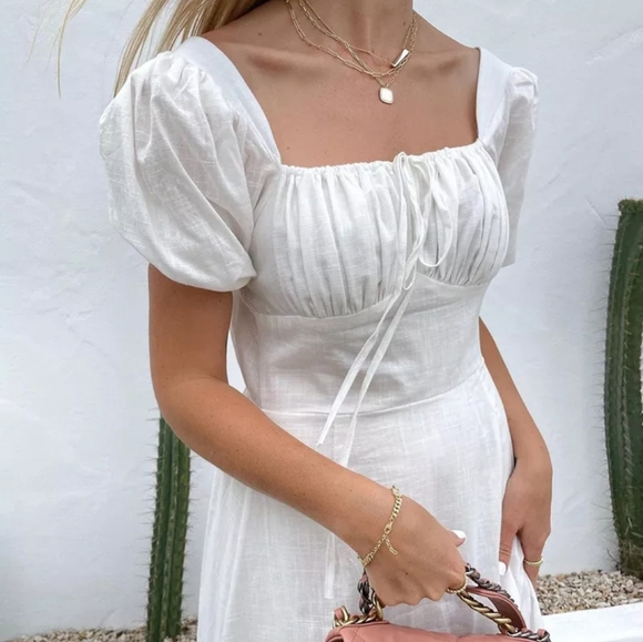 DANI•thegirl Dresses & Skirts - Square Neck Puff Sleeve Tie Bust Midi Maxi Dress